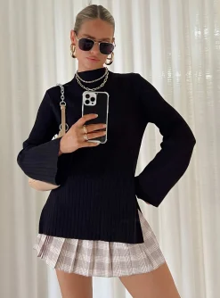 Princess Polly Allen Ribbed Sweater  Black Best