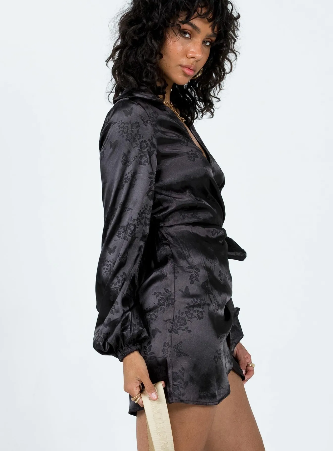 Princess Polly Allira Wrap Mini Dress Black New