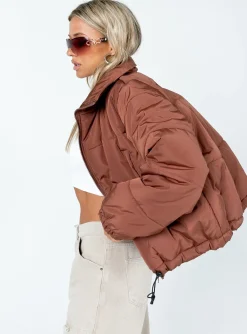 Princess Polly Alycia Puffer Jacket Brown Sale