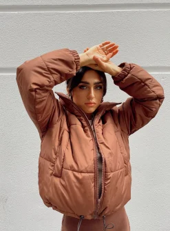 Princess Polly Alycia Puffer Jacket Brown Sale