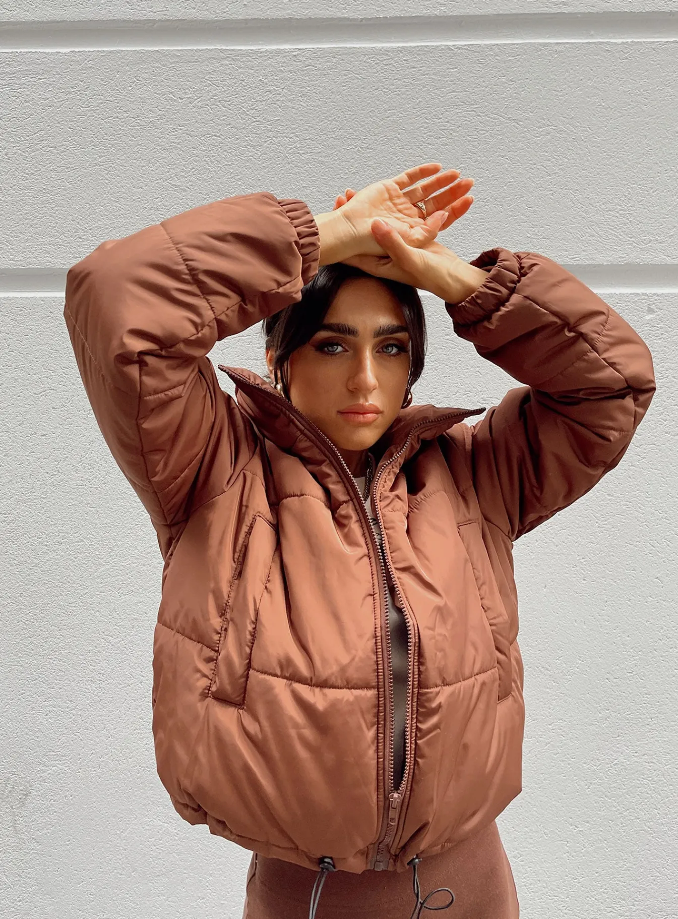 Princess Polly Alycia Puffer Jacket Brown Sale