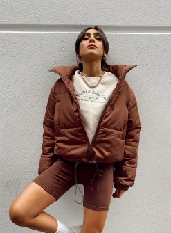 Princess Polly Alycia Puffer Jacket Brown Sale