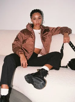 Princess Polly Alycia Puffer Jacket Brown Sale