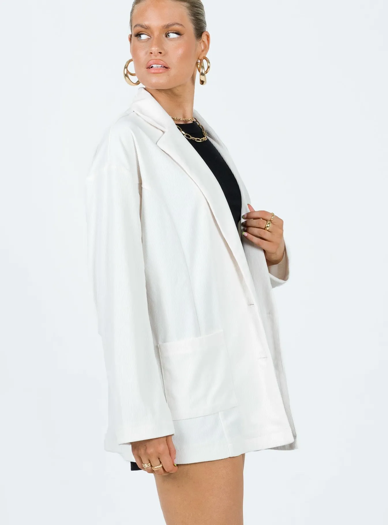 Princess Polly Amber Oversized Cord Blazer White New