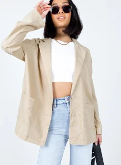 Princess Polly Amber Oversized Linen Blazer  Beige Online