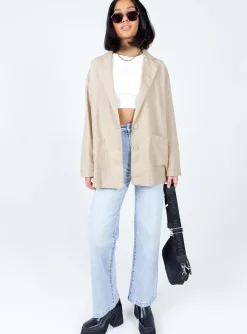 Princess Polly Amber Oversized Linen Blazer  Beige Online