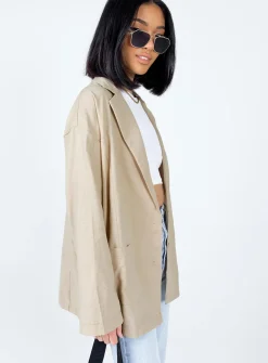 Princess Polly Amber Oversized Linen Blazer  Beige Online