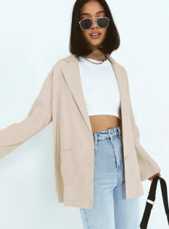 Princess Polly Amber Oversized Linen Blazer  Beige Online