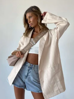 Princess Polly Amber Oversized Linen Blazer  Beige Online
