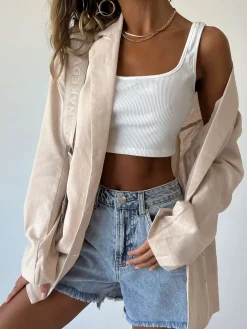 Princess Polly Amber Oversized Linen Blazer  Beige Online