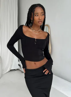 Princess Polly Ambers Long Sleeve Top  Black Flash Sale