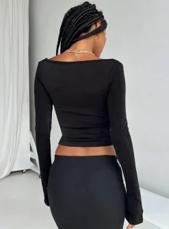 Princess Polly Ambers Long Sleeve Top Black Flash Sale