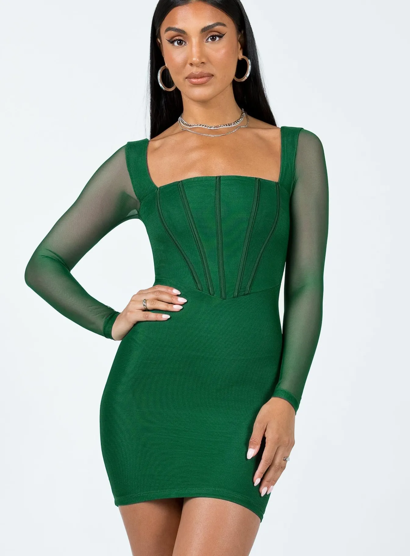 Princess Polly Ambleside Long Sleeve Mini Dress Green Shop