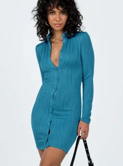 Princess Polly Amida Long Sleeve Mini Dress  Blue Fashion