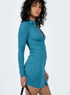 Princess Polly Amida Long Sleeve Mini Dress  Blue Fashion
