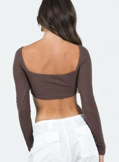 Princess Polly Amira Long Sleeve Top Brown Clearance