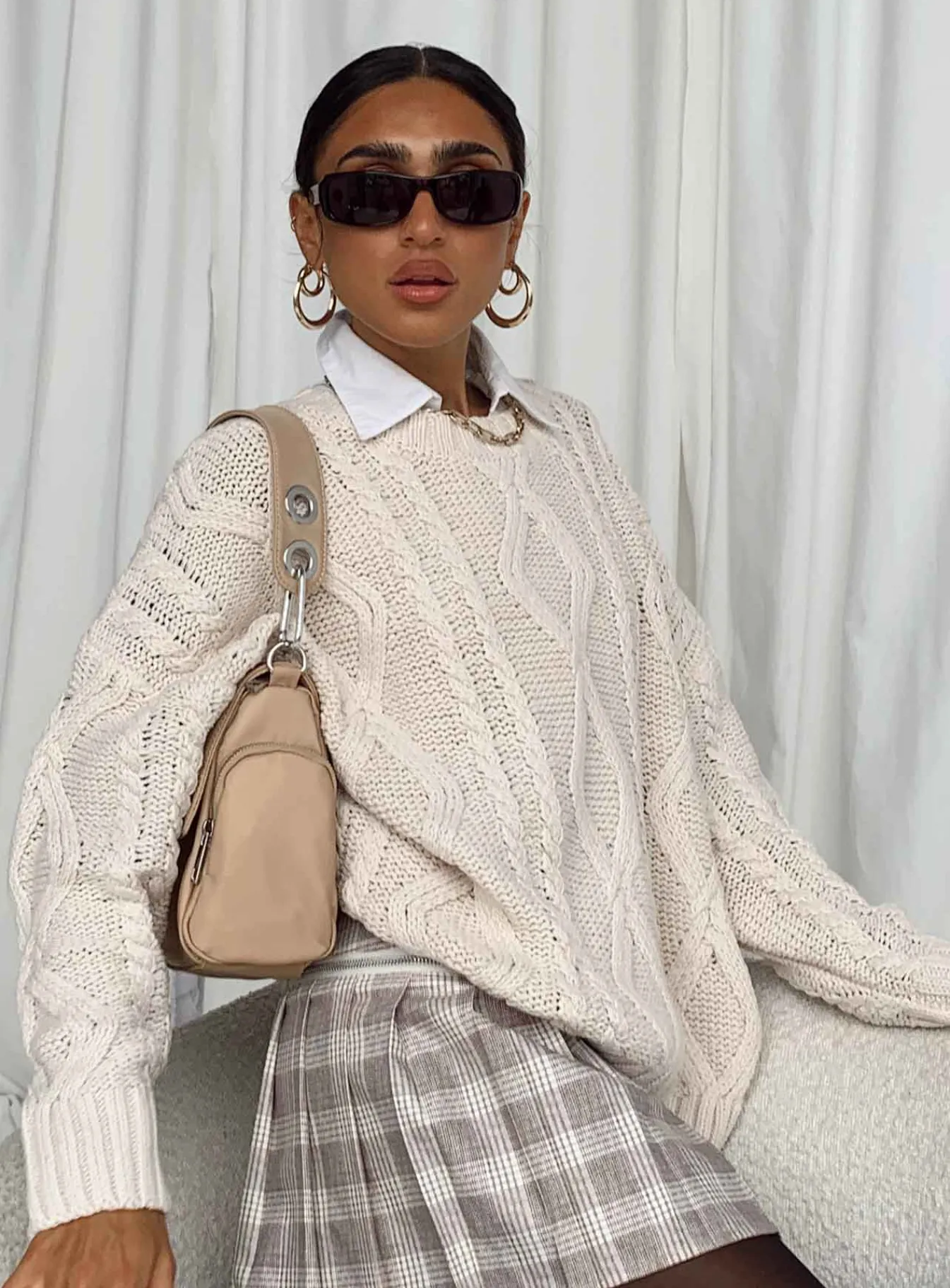 Princess Polly Anaya Oversized Sweater Beige New
