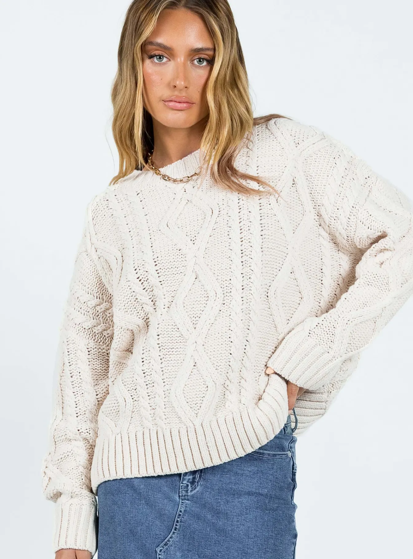 Princess Polly Anaya Oversized Sweater Beige New