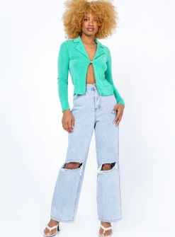 Princess Polly Andi Long Sleeve Top  Green Clearance