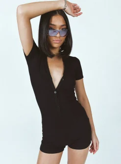 Princess Polly Angel Short Sleeve Romper Black Flash Sale