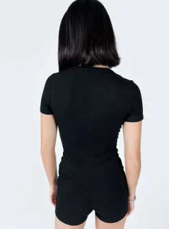 Princess Polly Angel Short Sleeve Romper Black Flash Sale