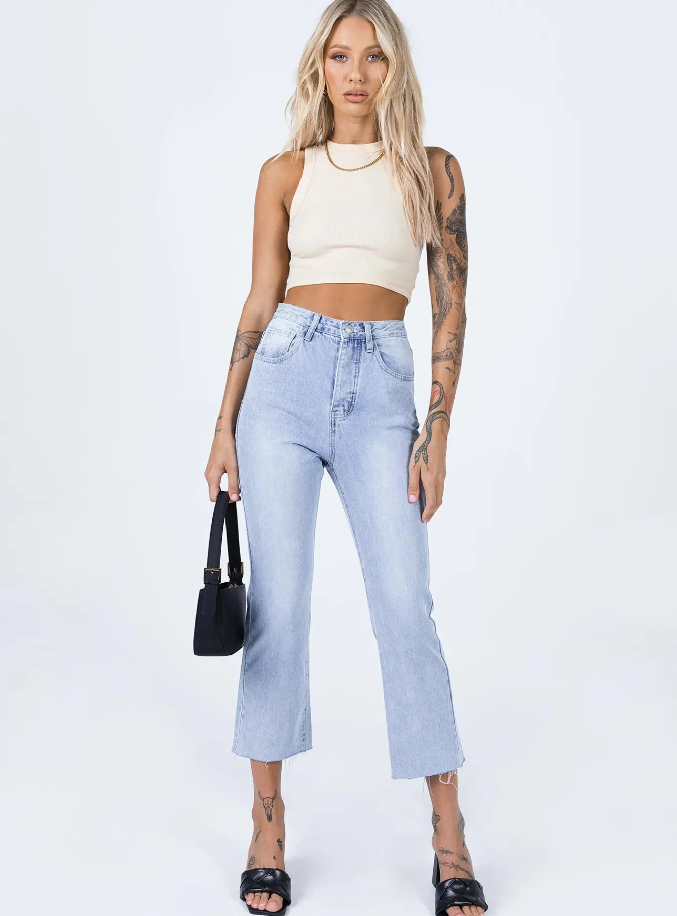 Princess Polly Angela Cropped Jeans Light Wash Denim Store