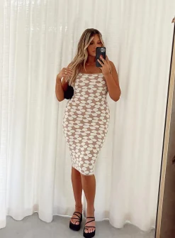 Princess Polly Angelina Midi Dress  Beige / White Cheap