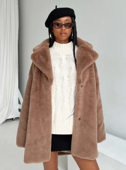 Princess Polly Angus Faux Fur Coat  Brown Shop