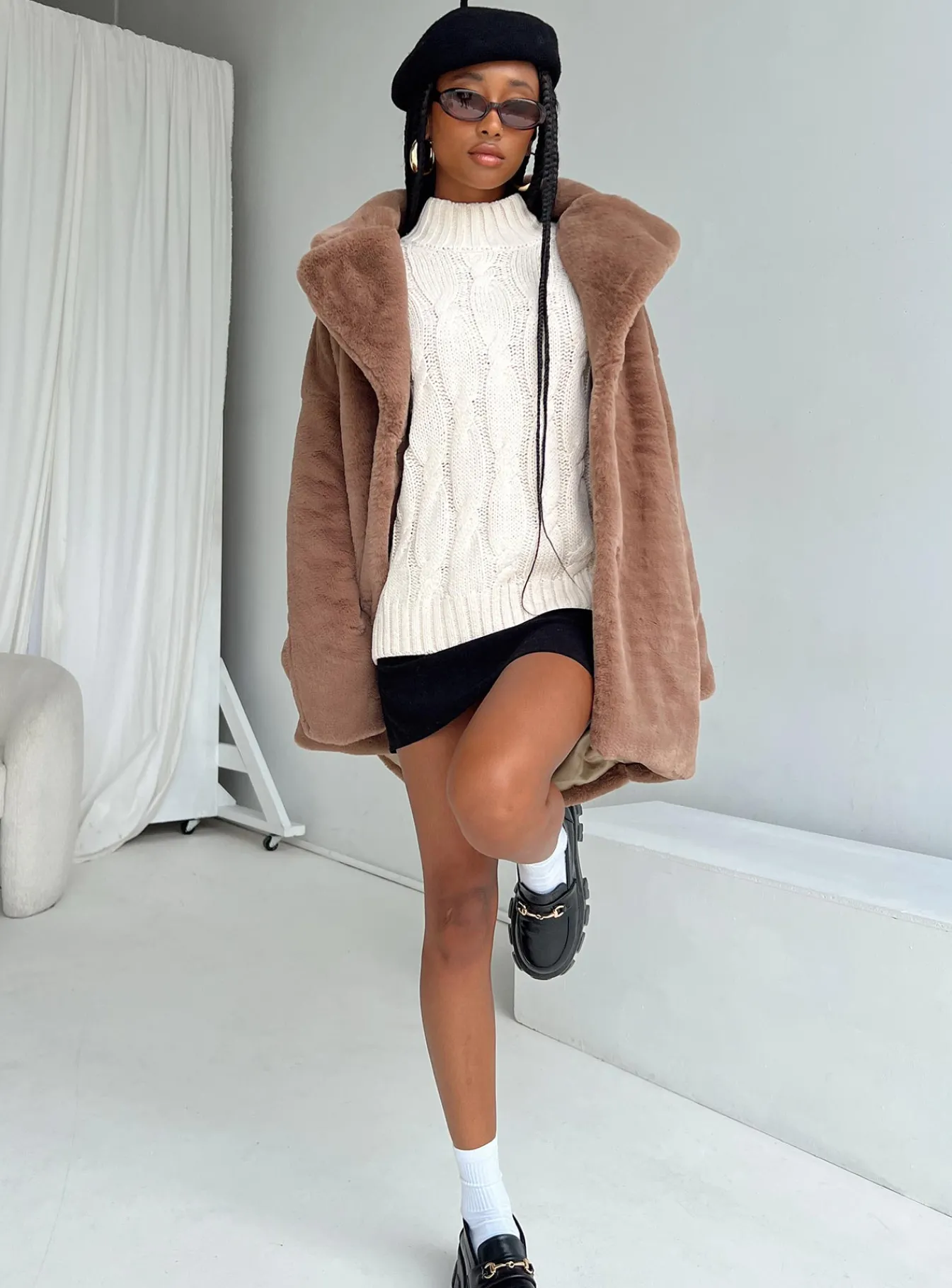 Princess Polly Angus Faux Fur Coat Brown Shop