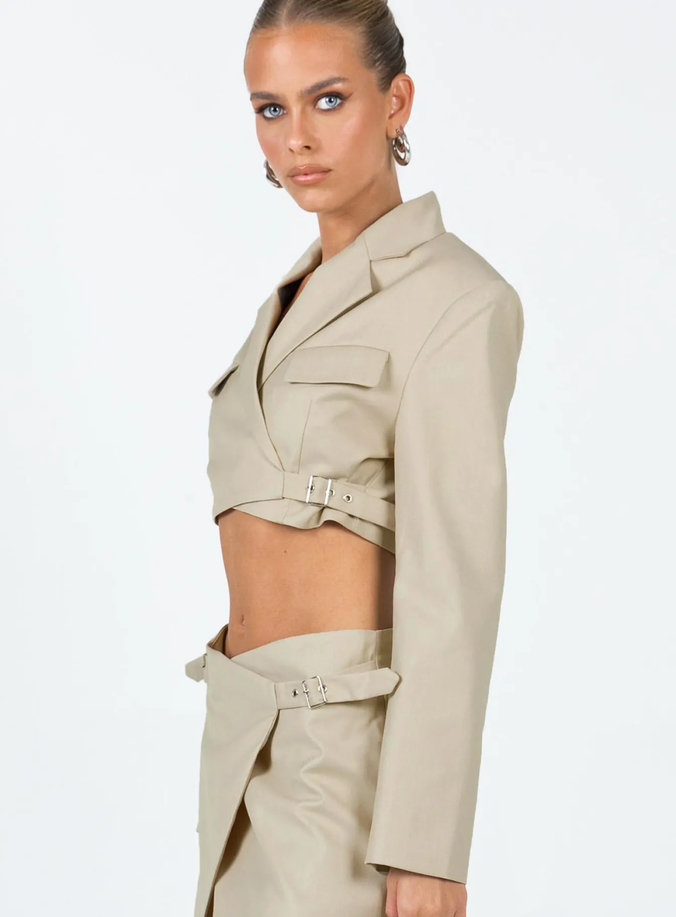 Princess Polly Anja Cropped Blazer Camel Beige Discount