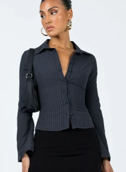 Princess Polly Anni Pinstripe Shirt  Black Cheap