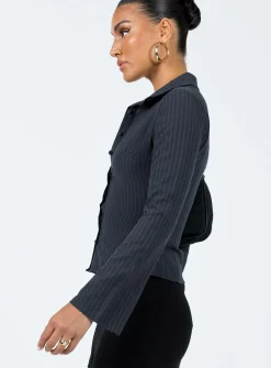 Princess Polly Anni Pinstripe Shirt Black Cheap