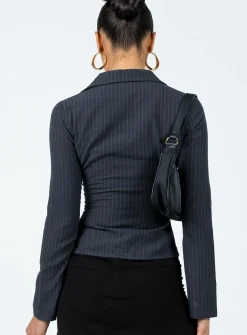 Princess Polly Anni Pinstripe Shirt Black Cheap