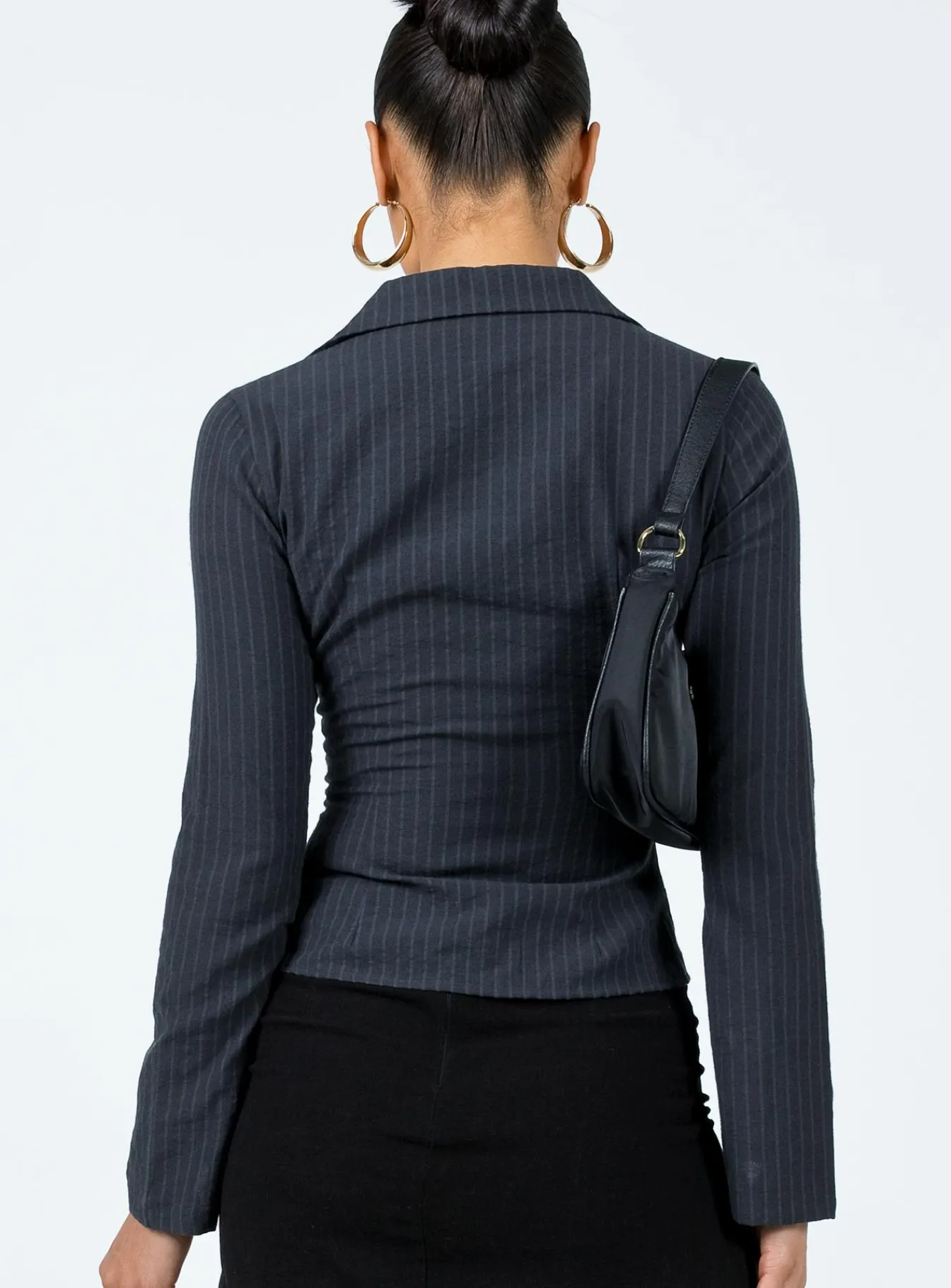 Princess Polly Anni Pinstripe Shirt Black Cheap