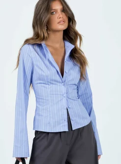 Princess Polly Anni Stripe Shirt Pinstripe  Blue Hot