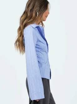 Princess Polly Anni Stripe Shirt Pinstripe  Blue Hot