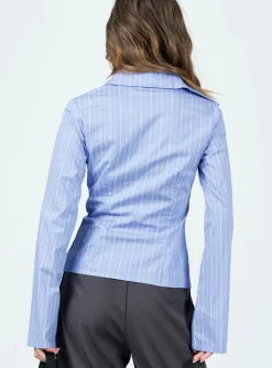 Princess Polly Anni Stripe Shirt Pinstripe  Blue Hot