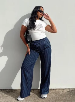 Princess Polly Archer Pants  Pinstripe Navy Store