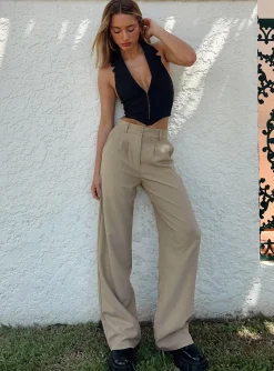Princess Polly Archer Pants Taupe Flash Sale