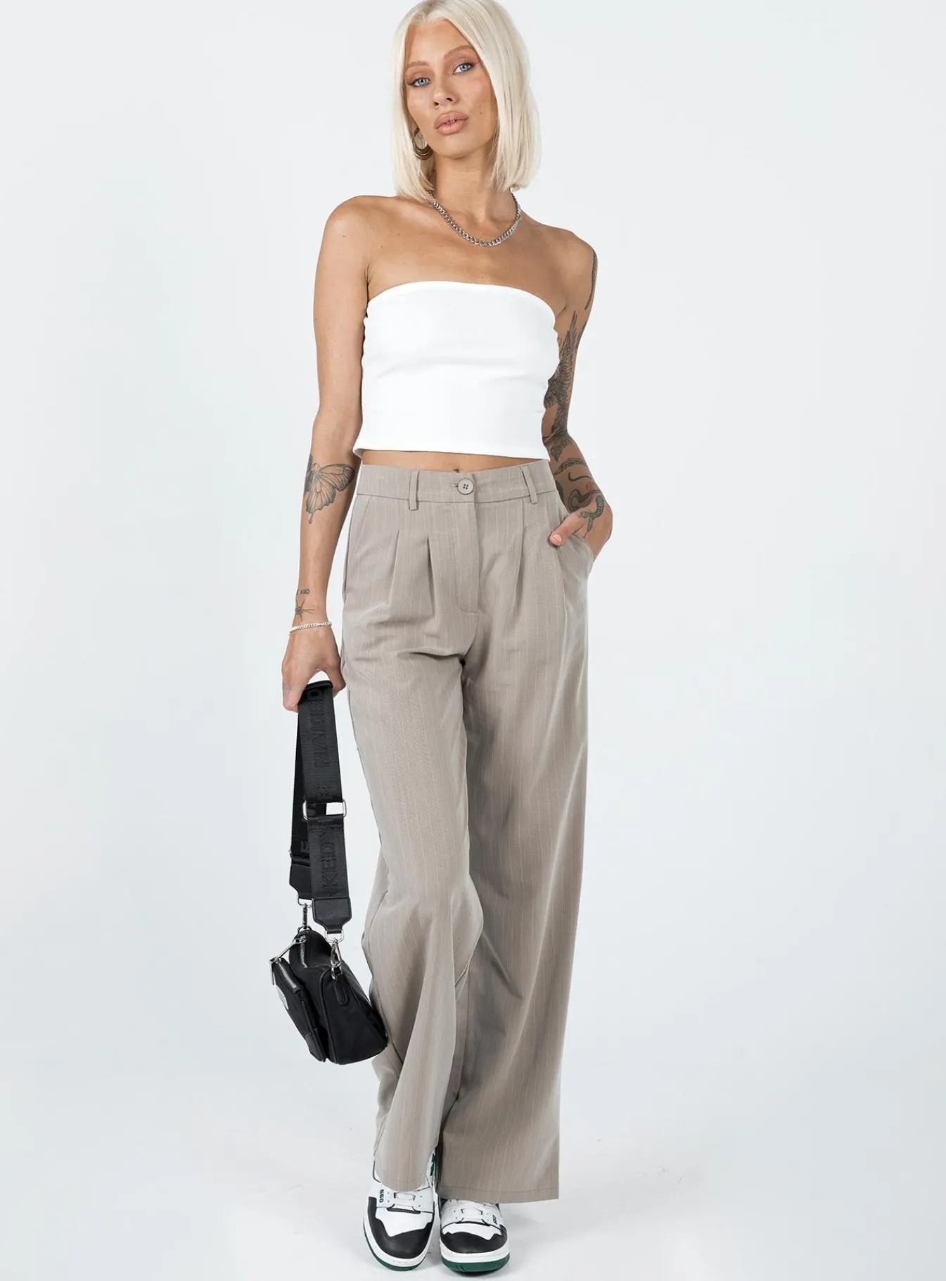 Princess Polly Archer Pants Pinstripe Beige Sale