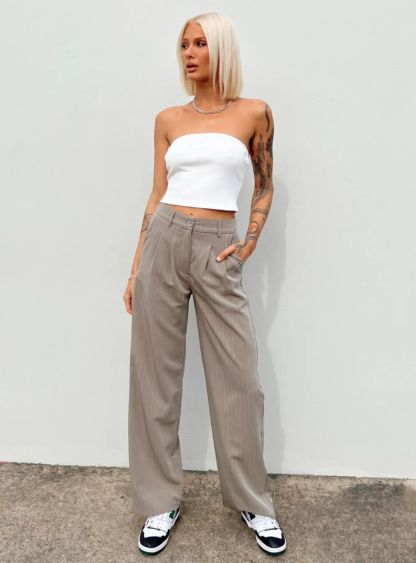 Princess Polly Archer Pants Pinstripe Beige Sale