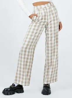 Princess Polly Archer Pants Beige Plaid Online