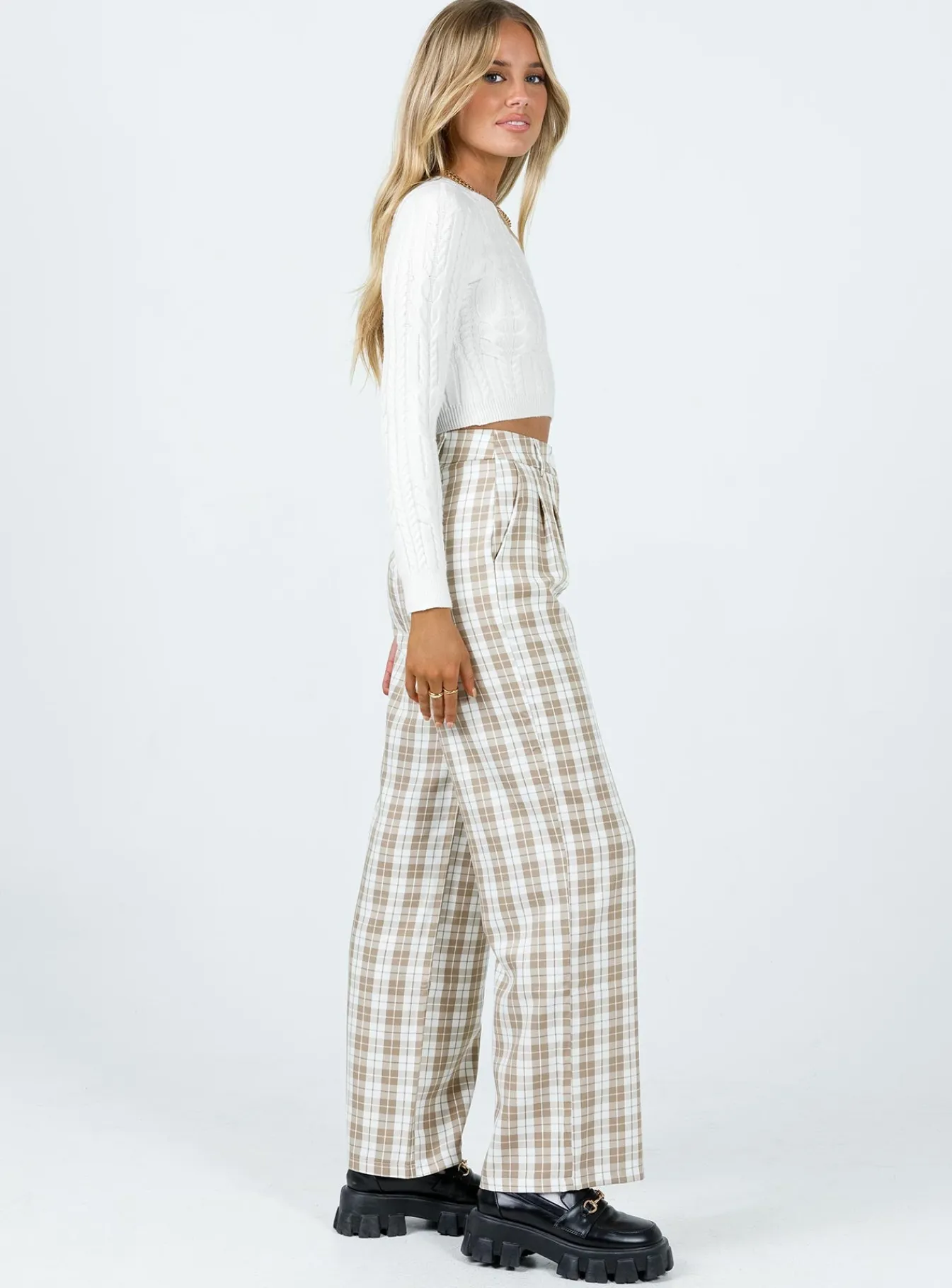 Princess Polly Archer Pants Beige Plaid Online