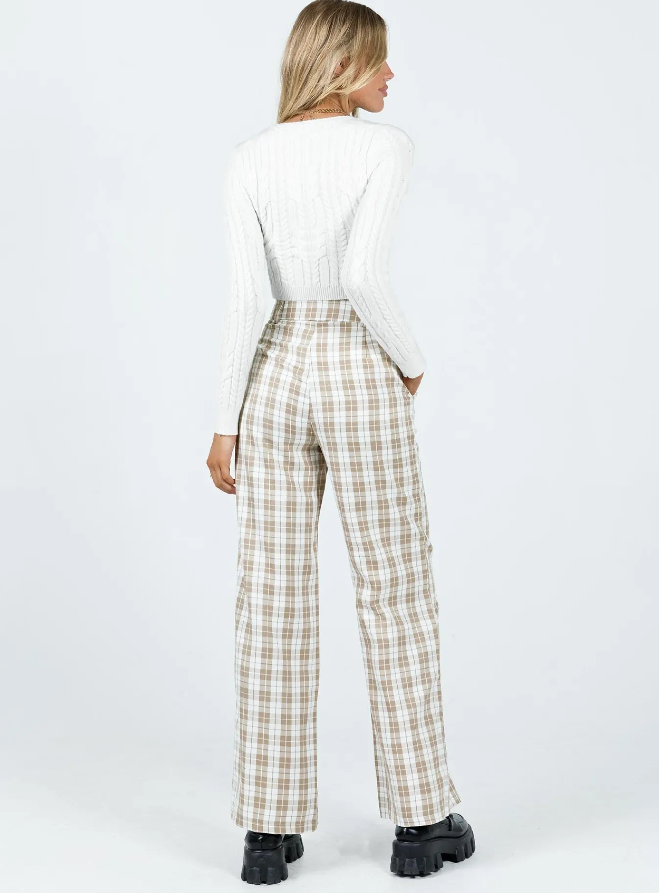 Princess Polly Archer Pants Beige Plaid Online