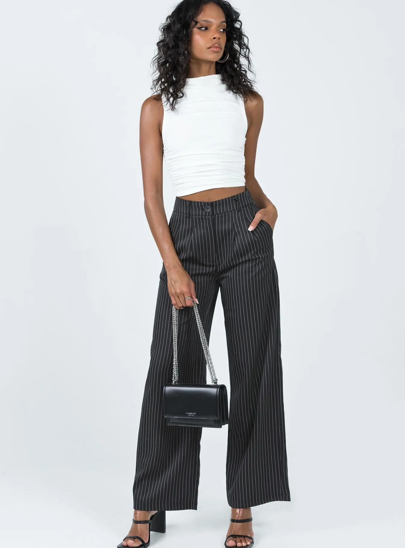 Princess Polly Archer Pants Pinstripe Black Discount
