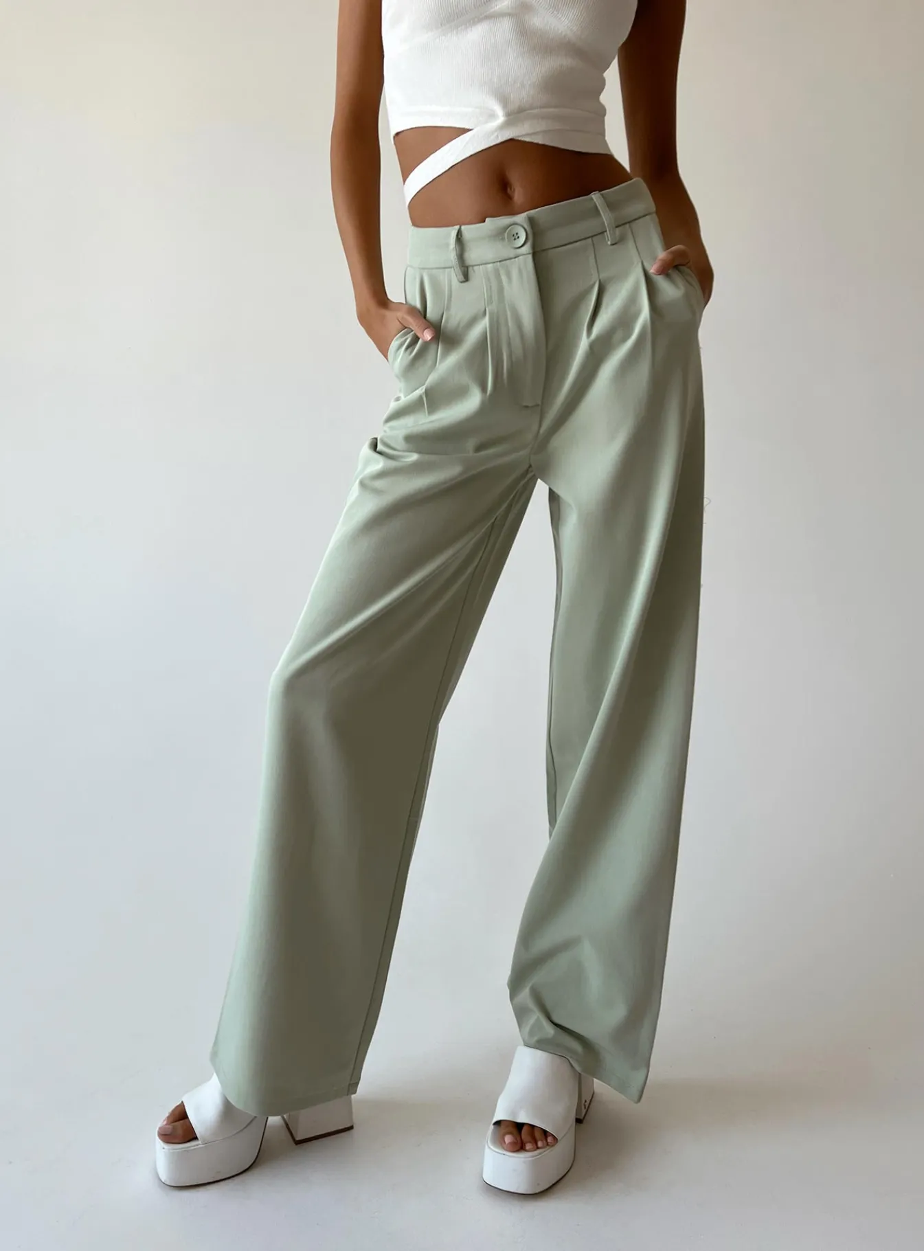 Princess Polly Archer Pants Green Clearance