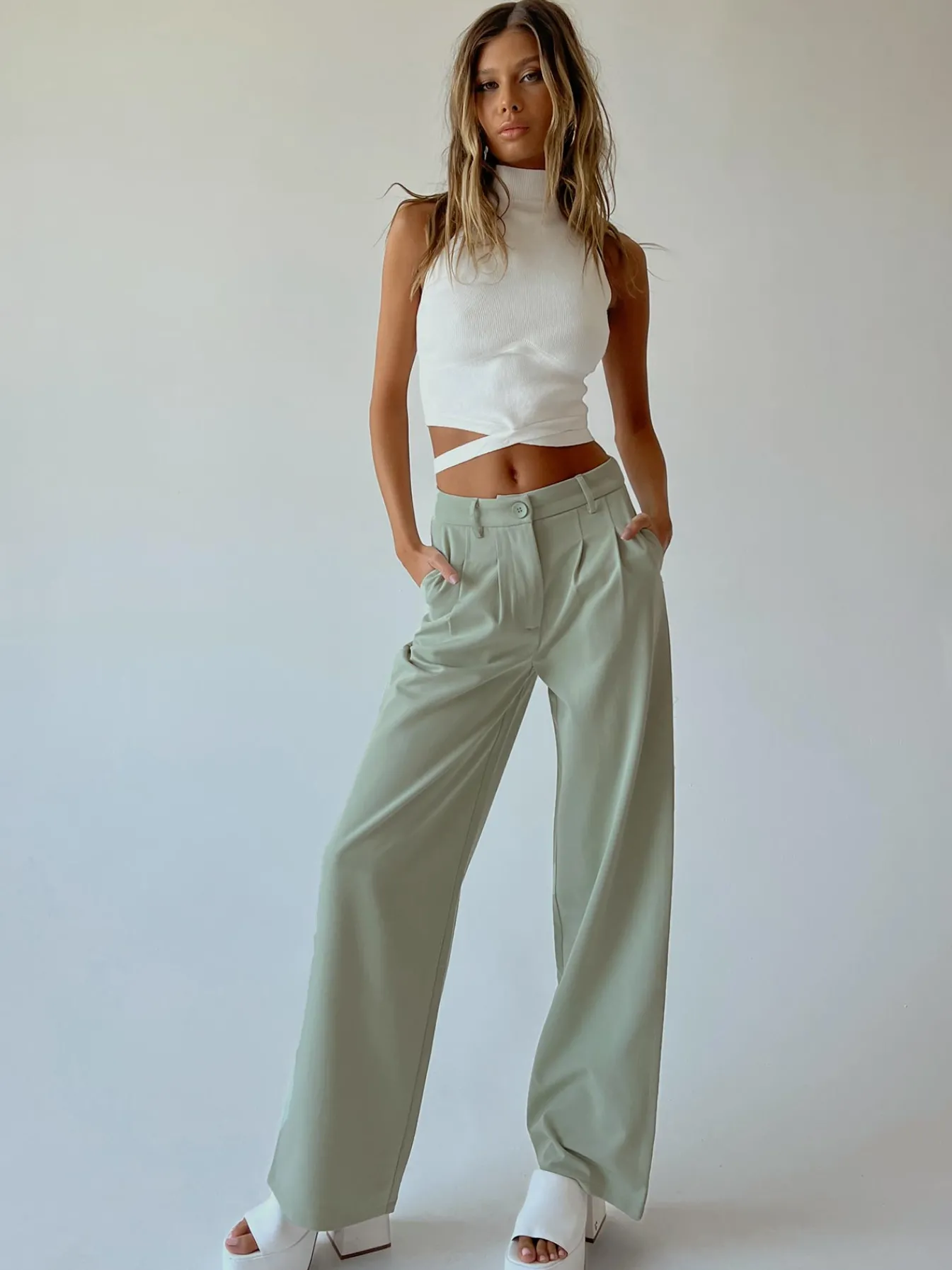 Princess Polly Archer Pants Green Clearance
