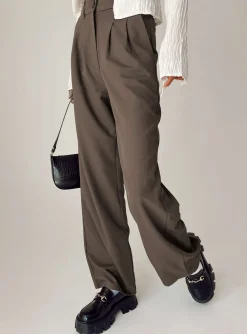 Princess Polly Archer Pants  Dark Brown Sale