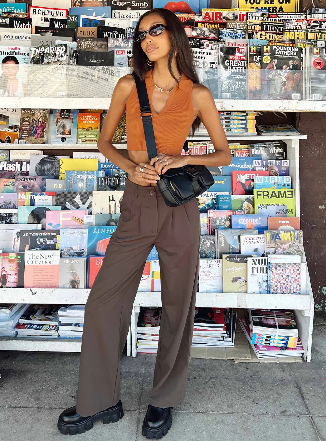 Princess Polly Archer Pants Dark Brown Sale