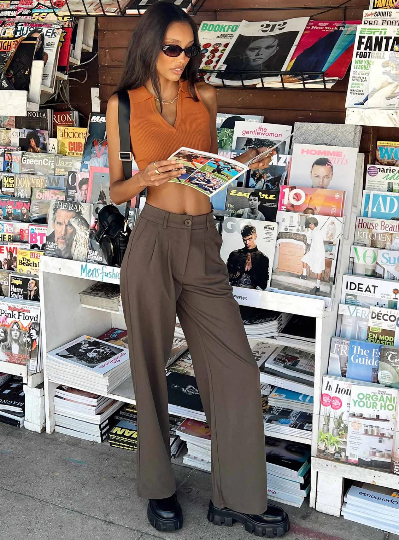 Princess Polly Archer Pants Dark Brown Sale